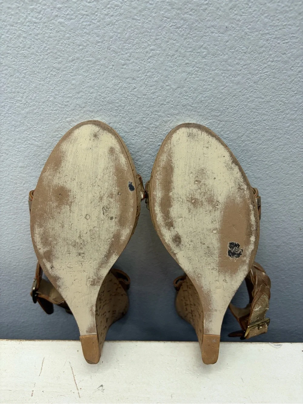 Kate Spade Gold Leather Cork Wedge Sandals Size 9